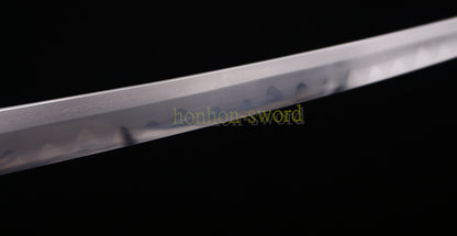 Japanisches Samurai-Schwert Katana aus schwarzem gefaltetem Stahl, Full Tang, handgefertigt, scharfe Klinge, schwarz 