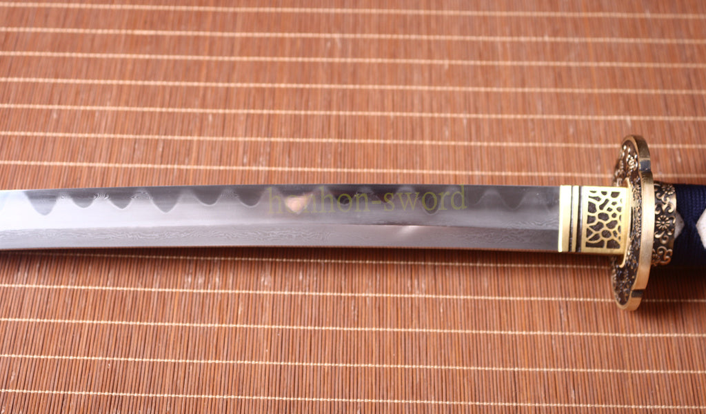 Japanisches Samurai-Schwert Katana aus schwarzem gefaltetem Stahl, Full Tang, handgefertigt, scharfe Klinge, schwarz 