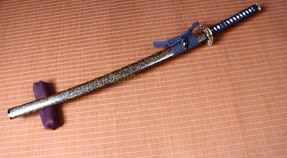 Japanisches Samurai-Schwert Katana aus schwarzem gefaltetem Stahl, Full Tang, handgefertigt, scharfe Klinge, schwarz 