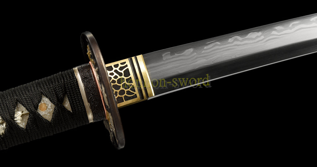 Épée de samouraï japonaise en acier plié noir, katana, lame tranchante faite à la main, noire 