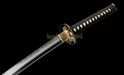 Épée de samouraï japonaise en acier plié noir, katana, lame tranchante faite à la main, noire 