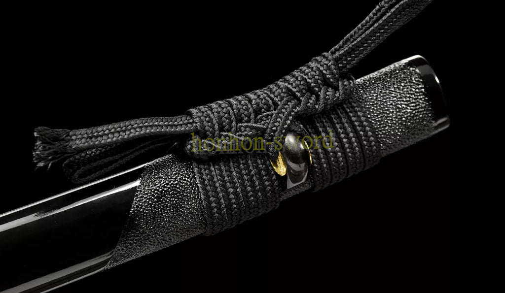 Épée de samouraï japonaise en acier plié noir, katana, lame tranchante faite à la main, noire 