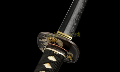 Épée de samouraï japonaise en acier plié noir, katana, lame tranchante faite à la main, noire 