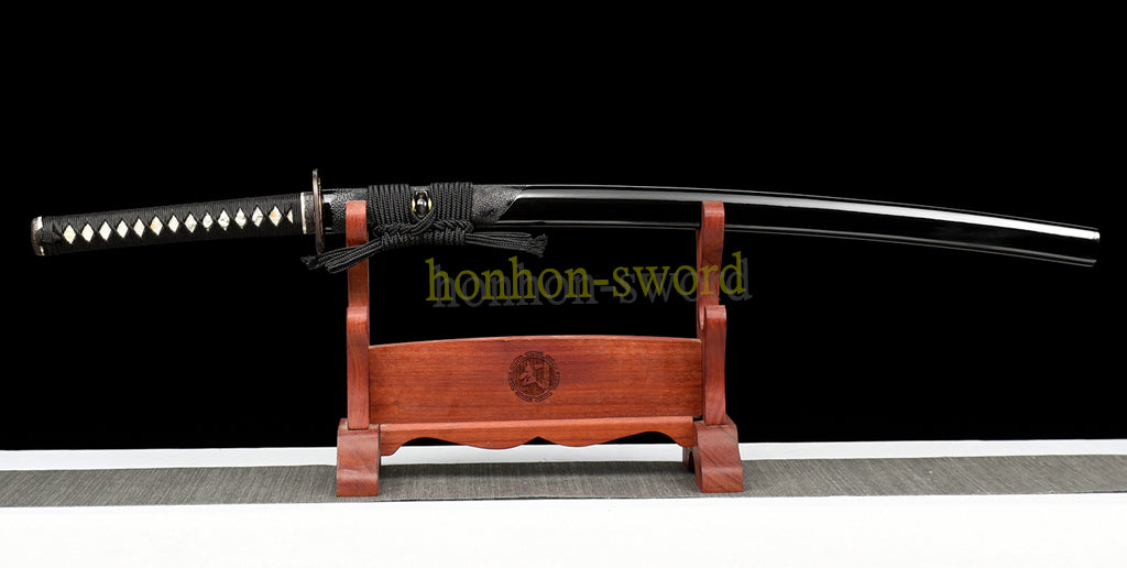Épée de samouraï japonaise en acier plié noir, katana, lame tranchante faite à la main, noire 