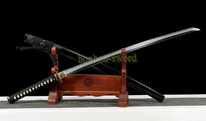 Épée de samouraï japonaise en acier plié noir, katana, lame tranchante faite à la main, noire 