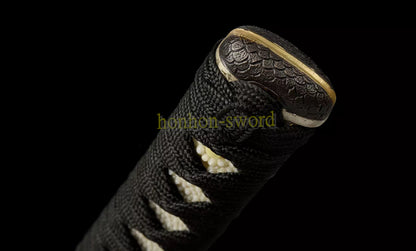 Épée de samouraï japonaise en acier plié noir, katana, lame tranchante faite à la main, noire 