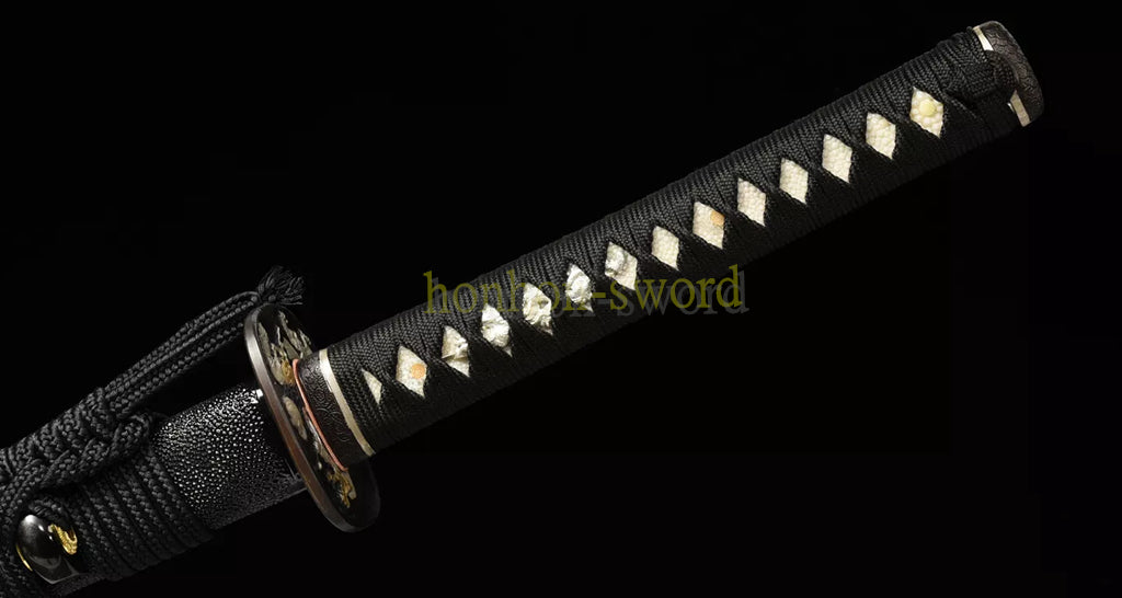 Épée de samouraï japonaise en acier plié noir, katana, lame tranchante faite à la main, noire 
