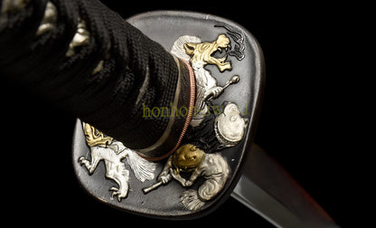 Épée de samouraï japonaise en acier plié noir, katana, lame tranchante faite à la main, noire 
