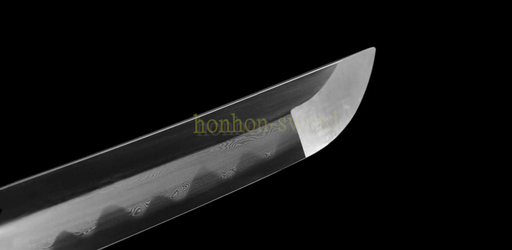 Japanisches Samurai-Schwert Katana aus schwarzem gefaltetem Stahl, Full Tang, handgefertigt, scharfe Klinge, schwarz 