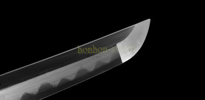 Japanisches Samurai-Schwert Katana aus schwarzem gefaltetem Stahl, Full Tang, handgefertigt, scharfe Klinge, schwarz 