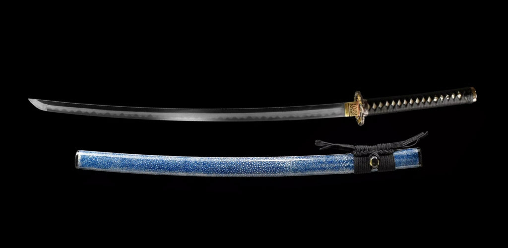 Japanisches Samurai-Schwert Katana aus schwarzem gefaltetem Stahl, Full Tang, handgefertigt, scharfe Klinge, schwarz 