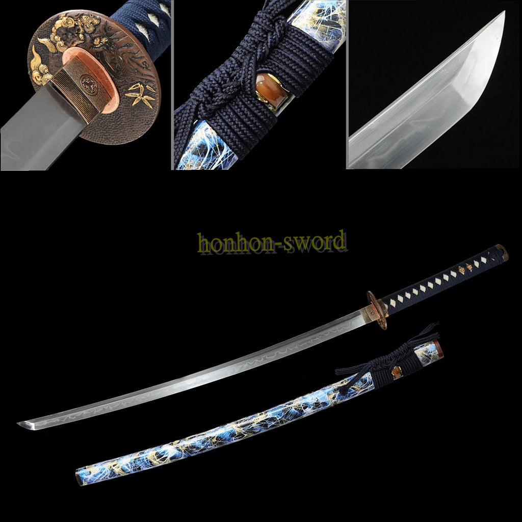 Épée de samouraï japonaise en acier plié noir, katana, lame tranchante faite à la main, noire 