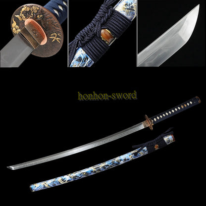 Épée de samouraï japonaise en acier plié noir, katana, lame tranchante faite à la main, noire 