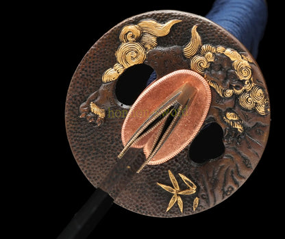 Épée de samouraï japonaise en acier plié noir, katana, lame tranchante faite à la main, noire 