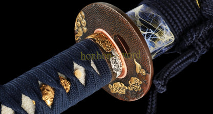 Épée de samouraï japonaise en acier plié noir, katana, lame tranchante faite à la main, noire 