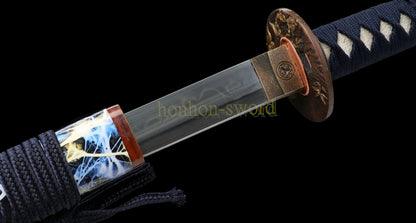 Épée de samouraï japonaise en acier plié noir, katana, lame tranchante faite à la main, noire 