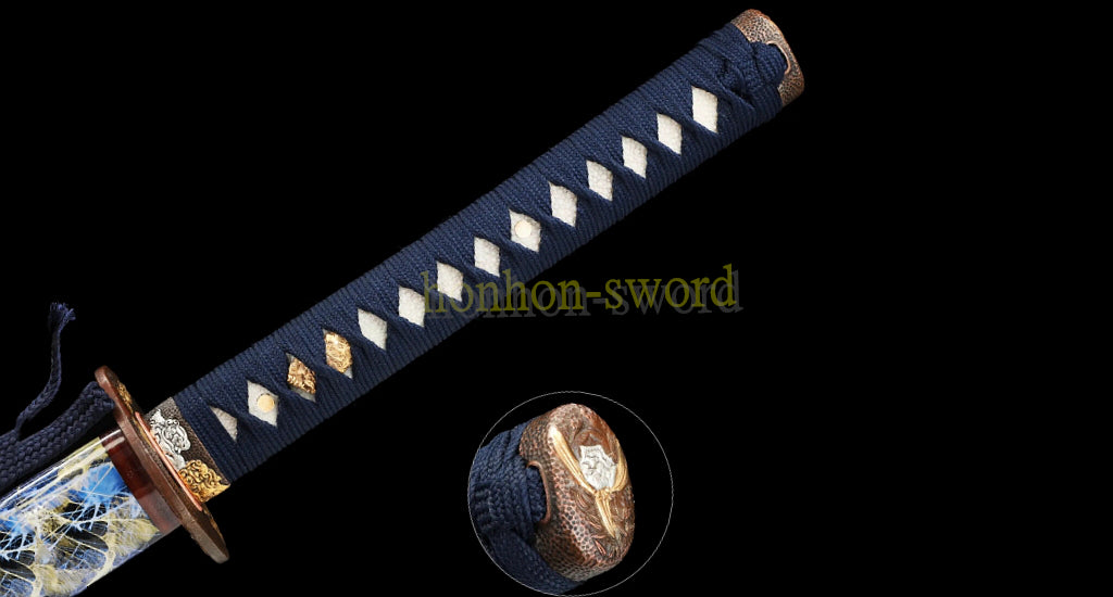 Épée de samouraï japonaise en acier plié noir, katana, lame tranchante faite à la main, noire 