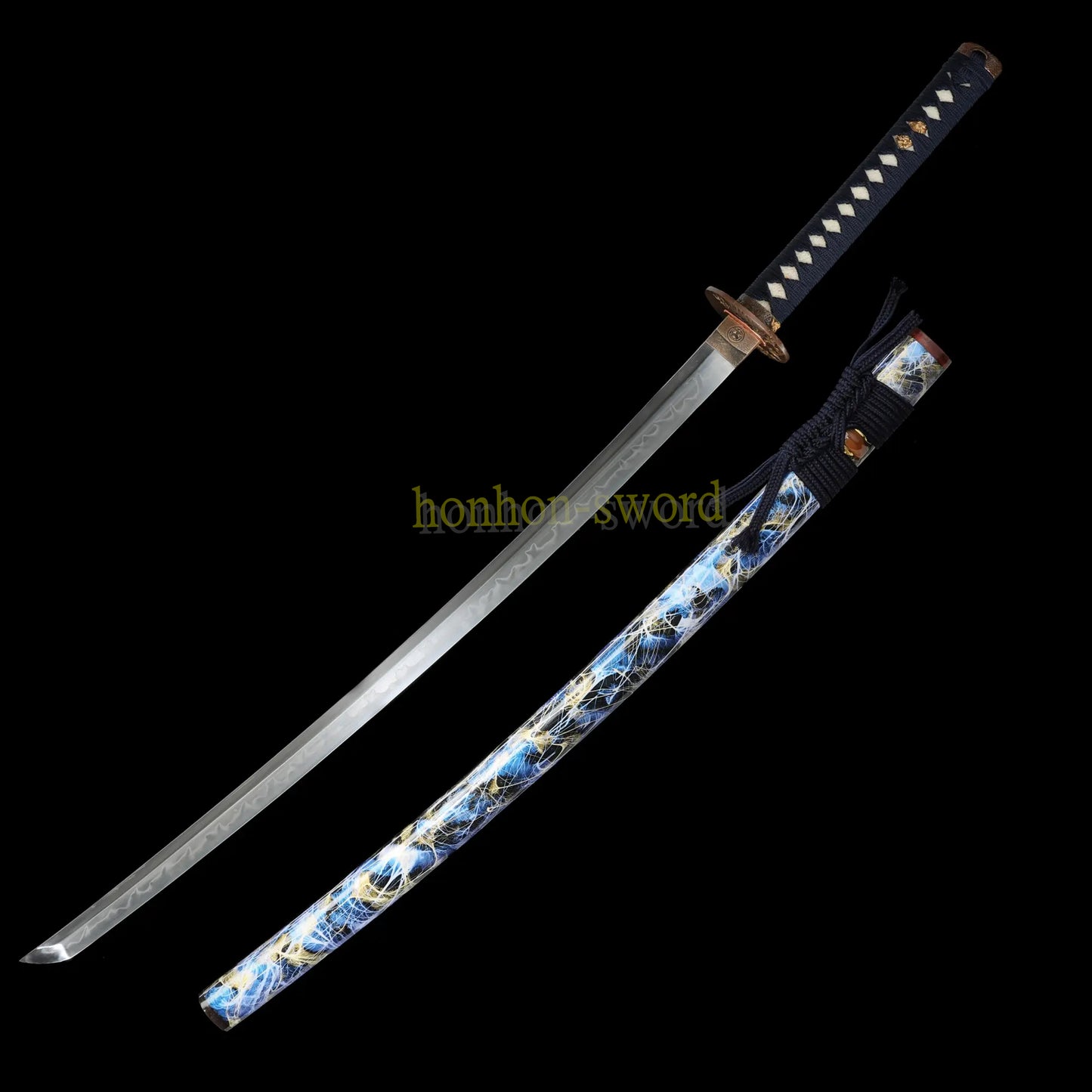 Épée de samouraï japonaise en acier plié noir, katana, lame tranchante faite à la main, noire 