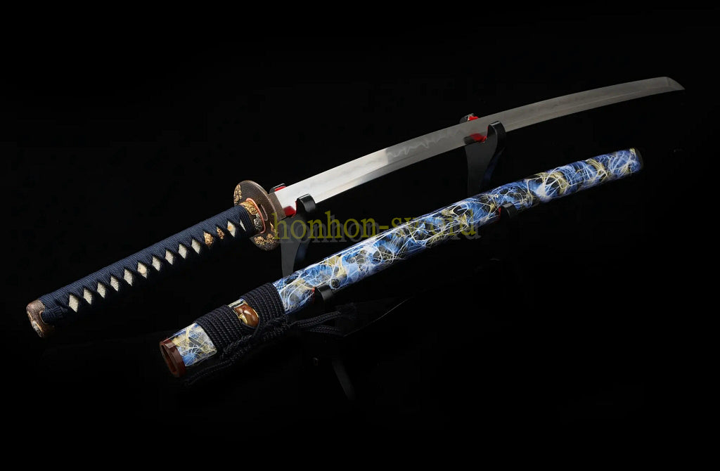 Épée de samouraï japonaise en acier plié noir, katana, lame tranchante faite à la main, noire 