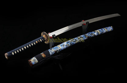 Épée de samouraï japonaise en acier plié noir, katana, lame tranchante faite à la main, noire 