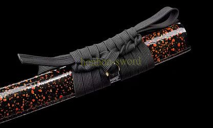Functional Damascus Folded Steel Clay Tempered Katana Japanese Samurai Sword Black and Red