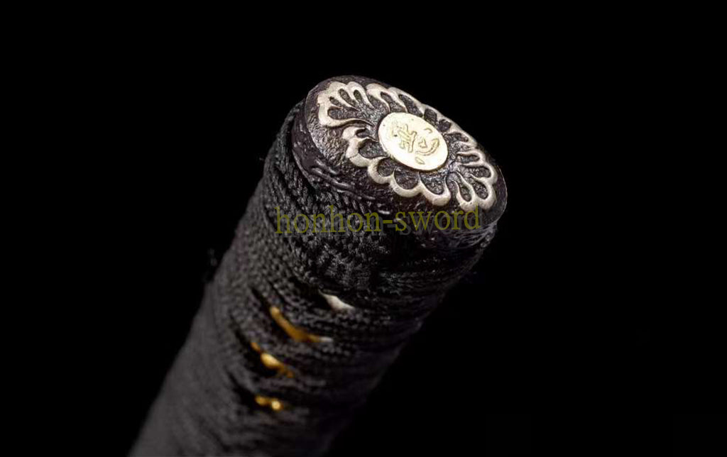 Functional Damascus Folded Steel Clay Tempered Katana Japanese Samurai Sword Black and Red