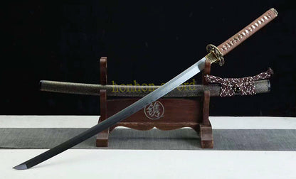 Functional Damascus Folded Steel Clay Tempered Katana Japanese Samurai Sword Black