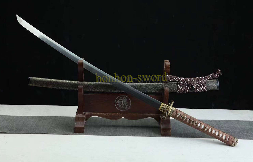 Functional Damascus Folded Steel Clay Tempered Katana Japanese Samurai Sword Black