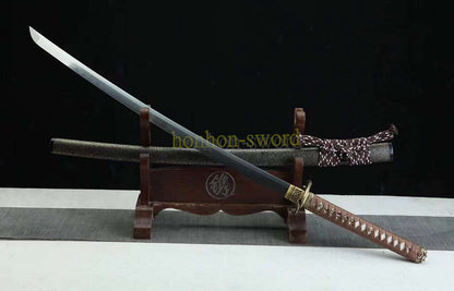 Functional Damascus Folded Steel Clay Tempered Katana Japanese Samurai Sword Black