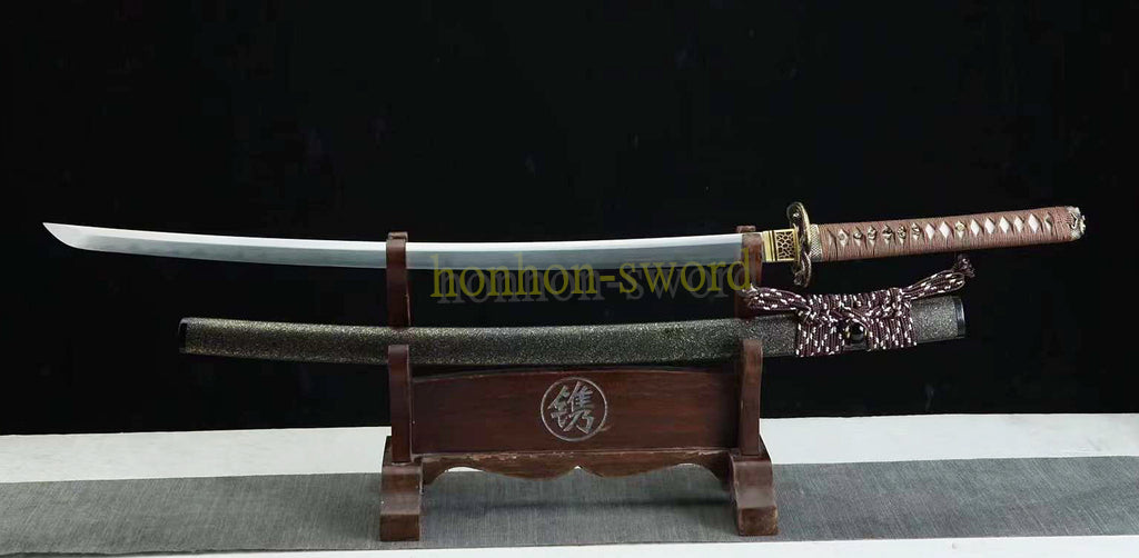 Functional Damascus Folded Steel Clay Tempered Katana Japanese Samurai Sword Black