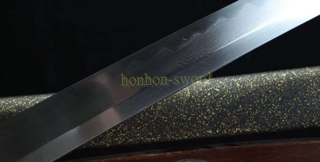Functional Damascus Folded Steel Clay Tempered Katana Japanese Samurai Sword Black