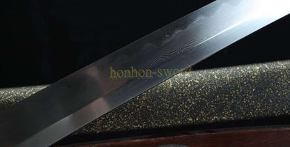 Functional Damascus Folded Steel Clay Tempered Katana Japanese Samurai Sword Black