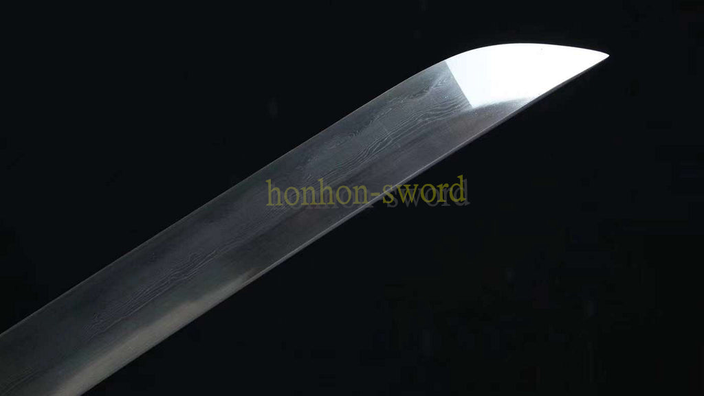 Functional Damascus Folded Steel Clay Tempered Katana Japanese Samurai Sword Black