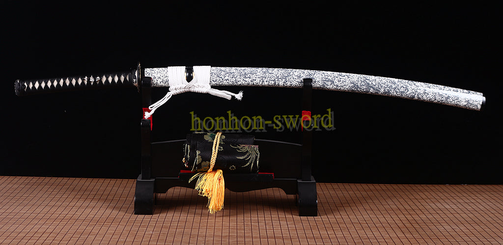 L6 Steel Clay Tempered Katana Choji Hamon Japanese Samurai Sword O Kissaki White