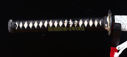 L6 Steel Clay Tempered Katana Choji Hamon Japanese Samurai Sword O Kissaki White