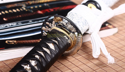 L6 Steel Clay Tempered Katana Choji Hamon Japanese Samurai Sword O Kissaki White
