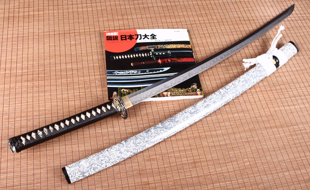 L6 Steel Clay Tempered Katana Choji Hamon Japanese Samurai Sword O Kissaki White