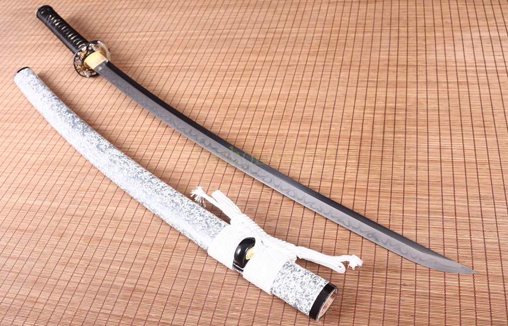 L6 Steel Clay Tempered Katana Choji Hamon Japanese Samurai Sword O Kissaki White