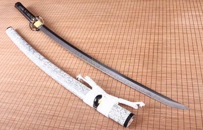 L6 Steel Clay Tempered Katana Choji Hamon Japanese Samurai Sword O Kissaki White