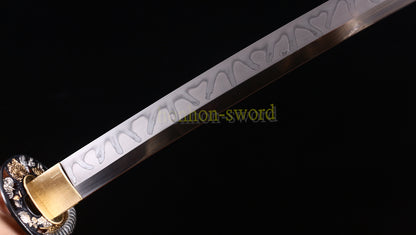 L6 Steel Clay Tempered Katana Choji Hamon Japanese Samurai Sword O Kissaki White