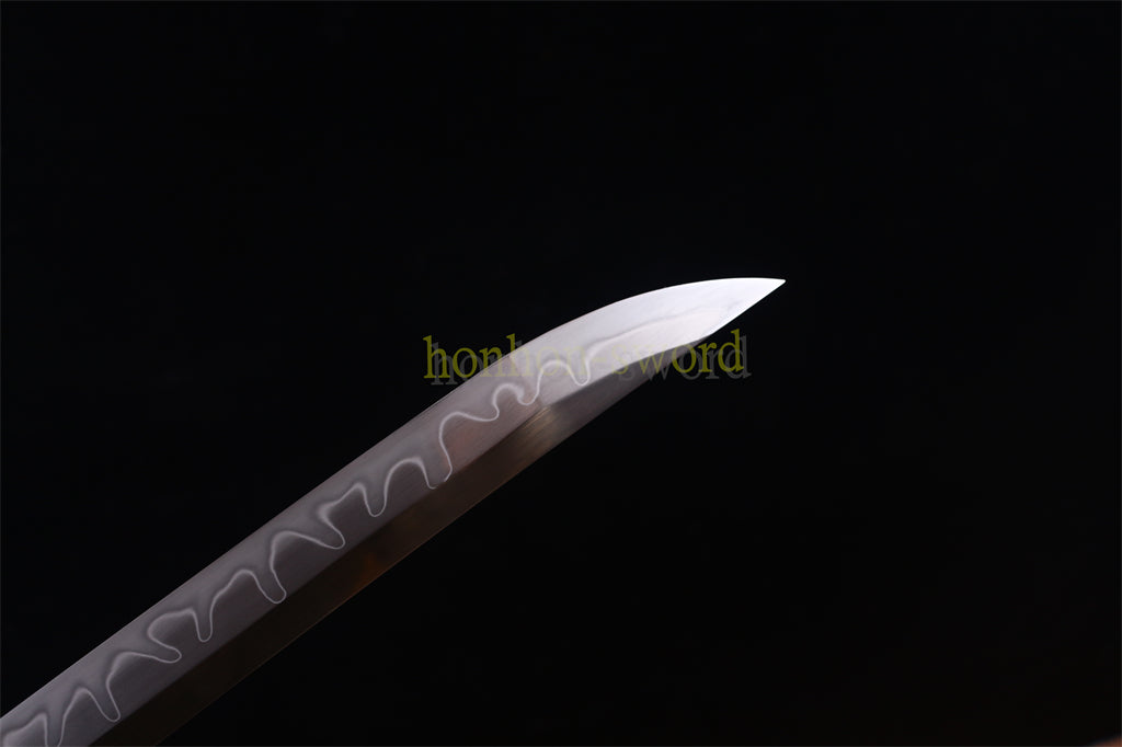 L6 Steel Clay Tempered Katana Choji Hamon Japanese Samurai Sword O Kissaki White