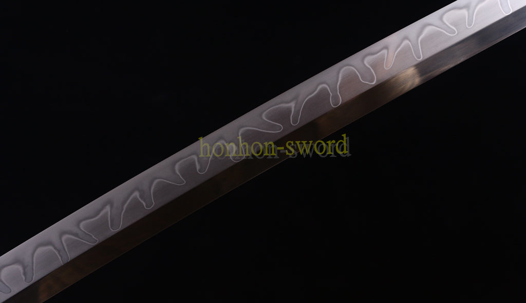 L6 Steel Clay Tempered Katana Choji Hamon Japanese Samurai Sword O Kissaki White