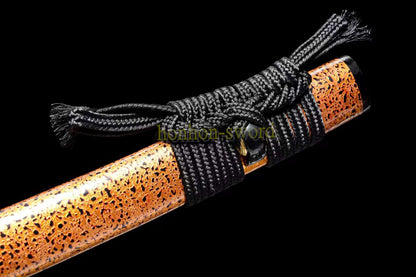 Japanisches Samurai-Schwert Katana aus schwarzem gefaltetem Stahl, Full Tang, handgefertigt, scharfe Klinge, schwarz 