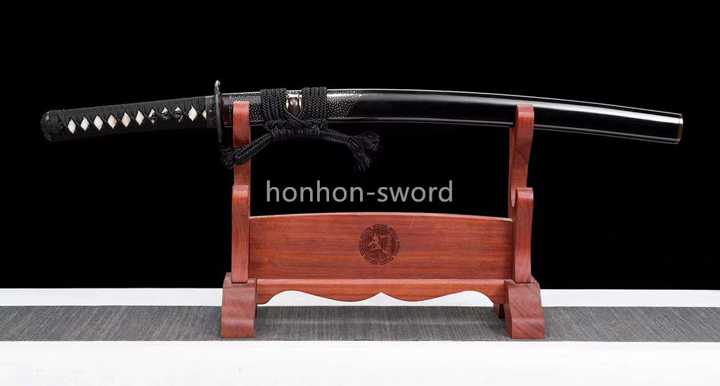 Épée de samouraï japonaise en acier plié noir, katana, lame tranchante faite à la main, noire 