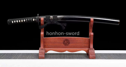 Épée de samouraï japonaise en acier plié noir, katana, lame tranchante faite à la main, noire 