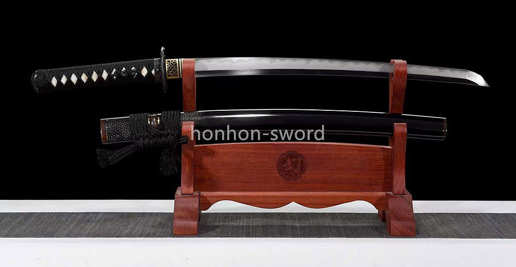 Épée de samouraï japonaise en acier plié noir, katana, lame tranchante faite à la main, noire 