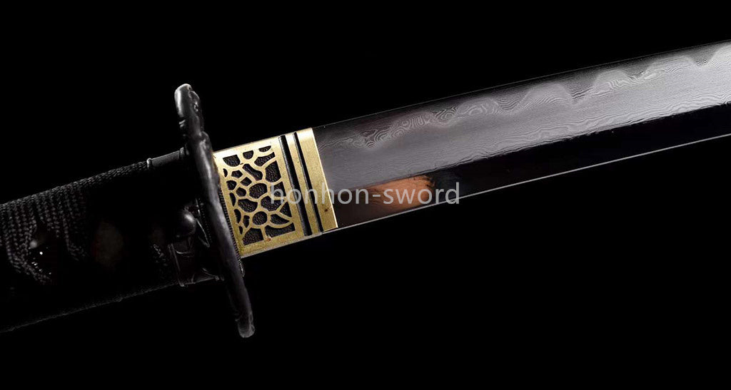 Épée de samouraï japonaise en acier plié noir, katana, lame tranchante faite à la main, noire 