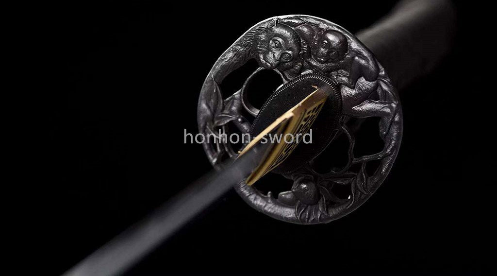 Épée de samouraï japonaise en acier plié noir, katana, lame tranchante faite à la main, noire 