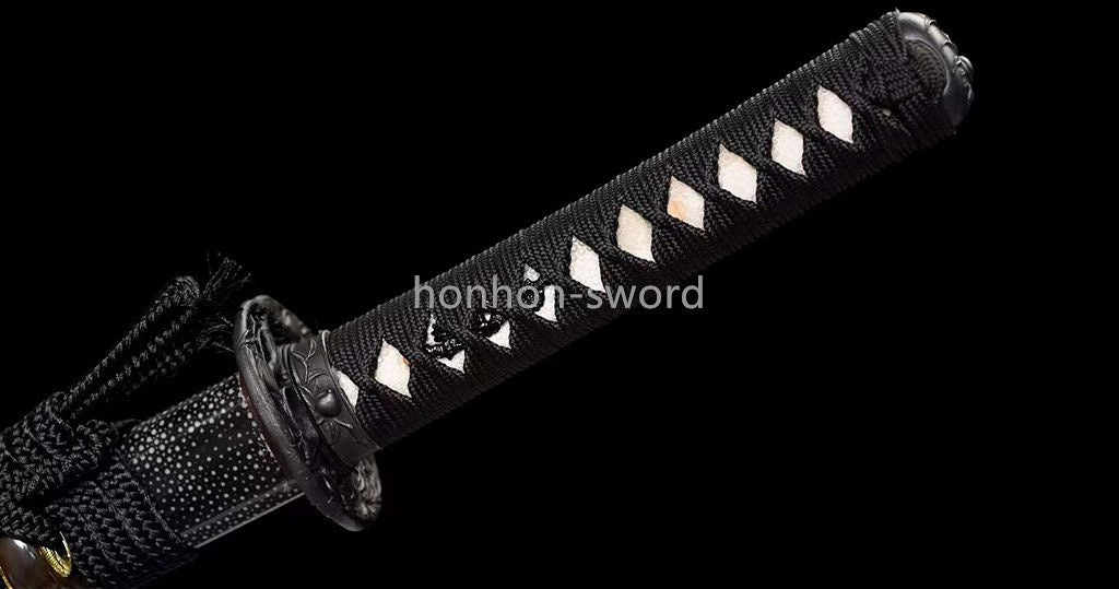 Épée de samouraï japonaise en acier plié noir, katana, lame tranchante faite à la main, noire 