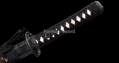 Épée de samouraï japonaise en acier plié noir, katana, lame tranchante faite à la main, noire 
